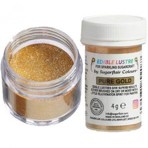 Прахообразен оцветител Sugarflair с бляскави частици Чисто злато/Pure Gold, 4 г